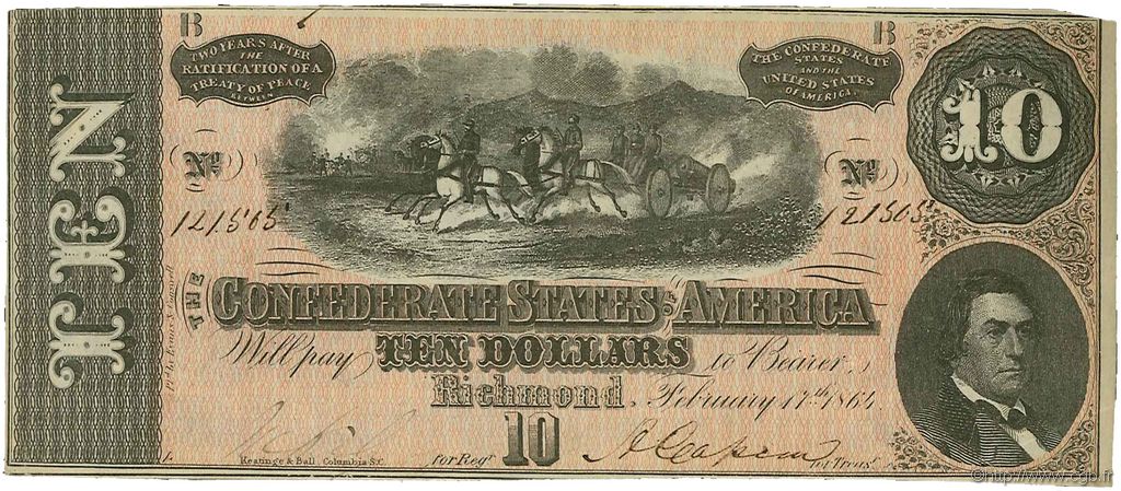 10 Dollars ÉTATS CONFÉDÉRÉS D AMÉRIQUE  1864 P.68 SUP+