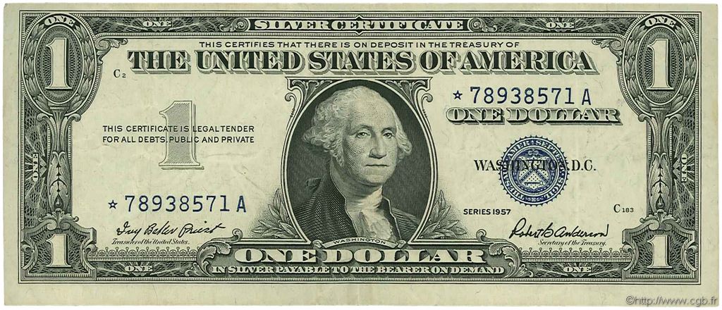 1 Dollar ÉTATS-UNIS D AMÉRIQUE  1957 P.419 TTB