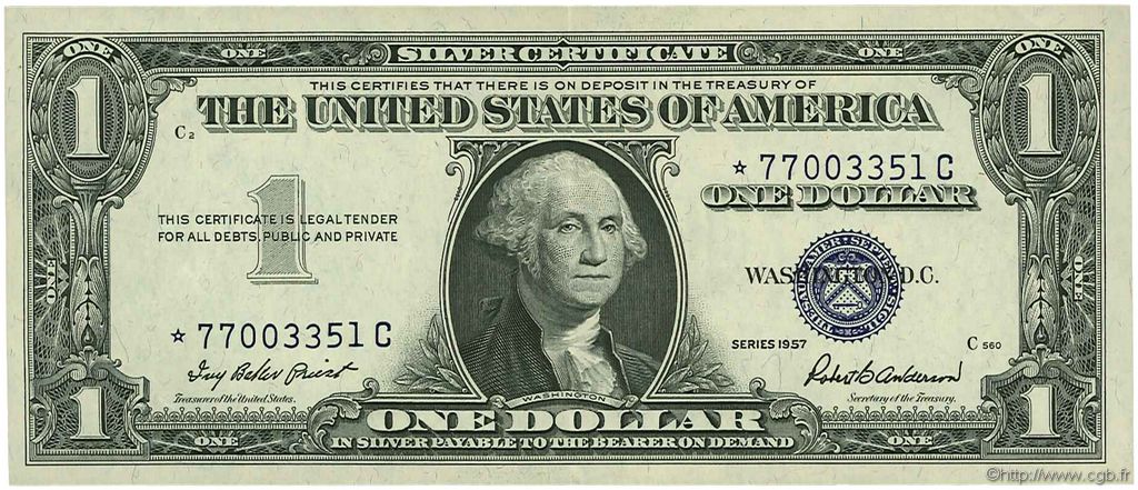 1 Dollar ÉTATS-UNIS D AMÉRIQUE  1957 P.419 pr.SUP