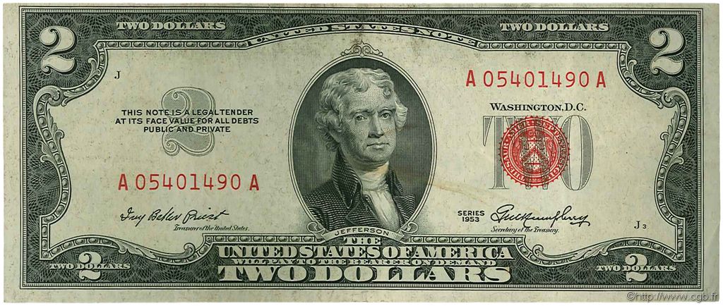 2 Dollars ÉTATS-UNIS D AMÉRIQUE  1953 P.380 TTB+