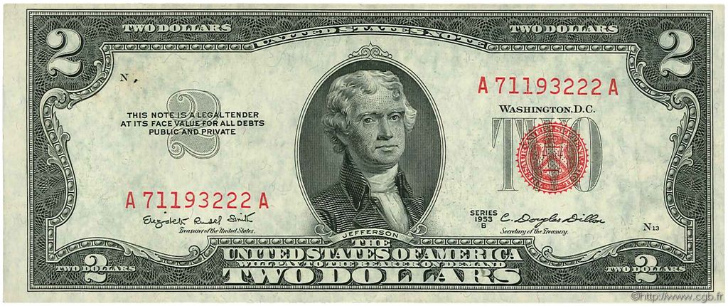 2 Dollars ÉTATS-UNIS D AMÉRIQUE  1953 P.380b SPL
