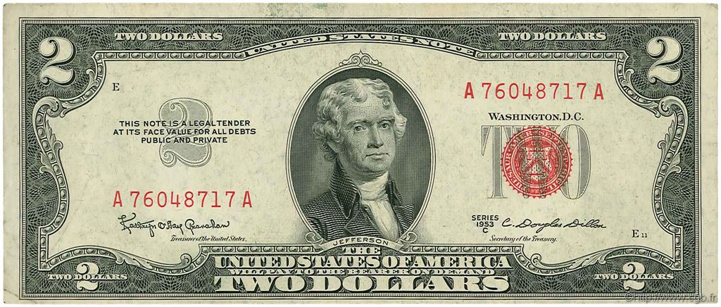 2 Dollars ÉTATS-UNIS D AMÉRIQUE  1953 P.380c TTB+