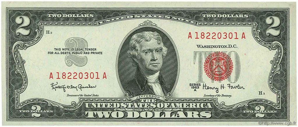 2 Dollars ÉTATS-UNIS D AMÉRIQUE  1963 P.382b pr.NEUF