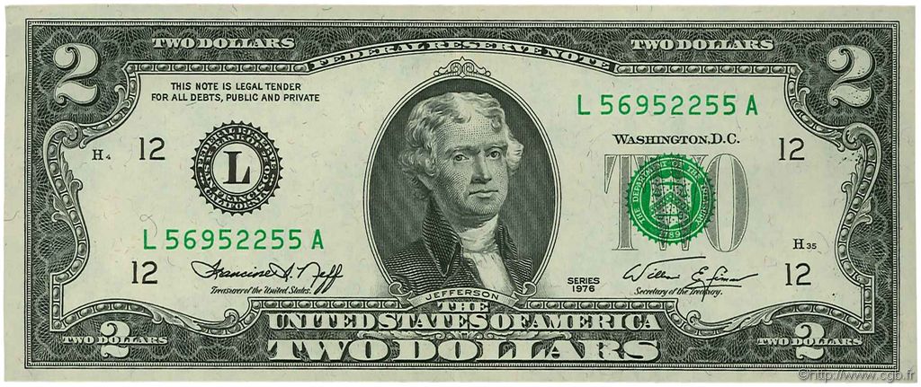 2 Dollars ÉTATS-UNIS D AMÉRIQUE San Francisco 1976 P.461 SUP