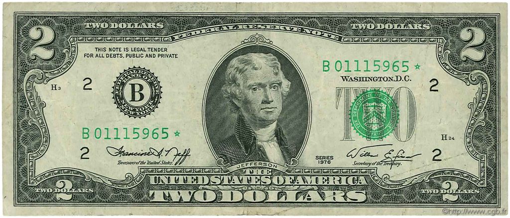 2 Dollars ÉTATS-UNIS D AMÉRIQUE New York 1976 P.461 TB à TTB