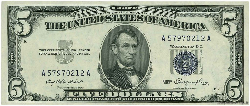 5 Dollars ÉTATS-UNIS D AMÉRIQUE  1953 P.417 pr.SPL