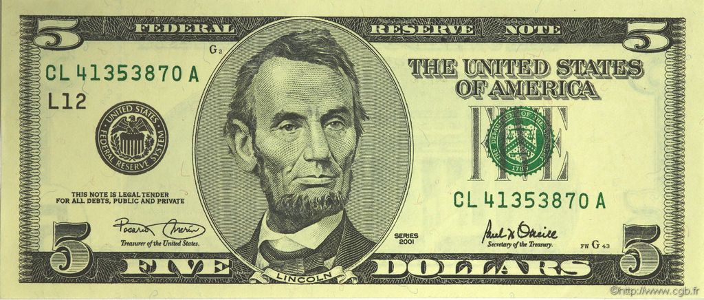 5 Dollars ÉTATS-UNIS D AMÉRIQUE San Francisco 2001 P.510 pr.NEUF