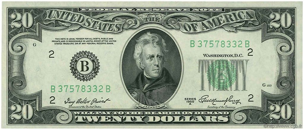 20 Dollars ÉTATS-UNIS D AMÉRIQUE New York 1950 P.440a pr.NEUF