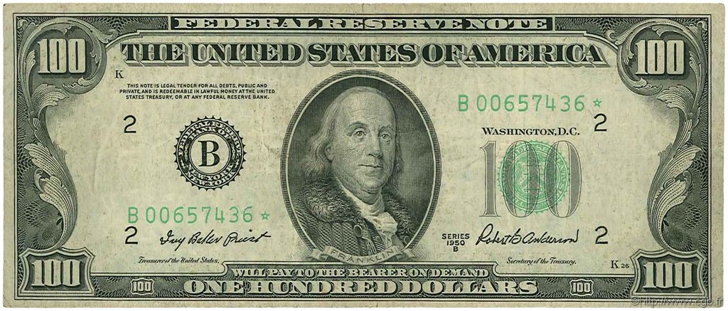 100 Dollars ÉTATS-UNIS D AMÉRIQUE New York 1950 P.442b pr.TTB