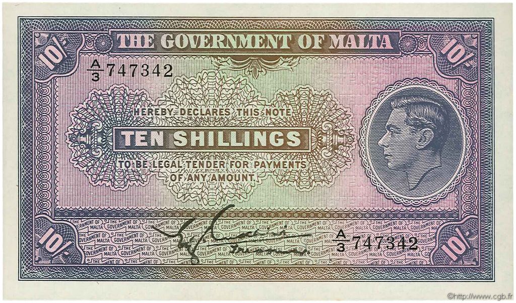 10 Shillings MALTE  1940 P.19 NEUF