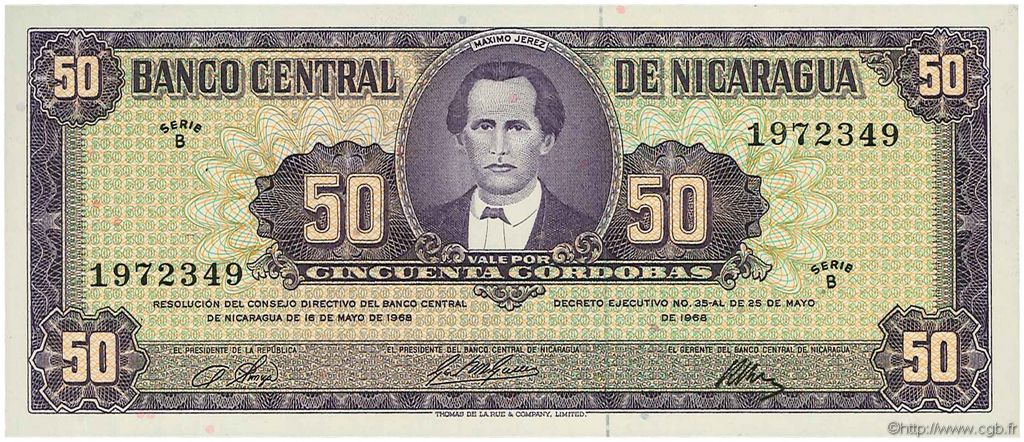 50 Cordobas NICARAGUA  1968 P.119a NEUF