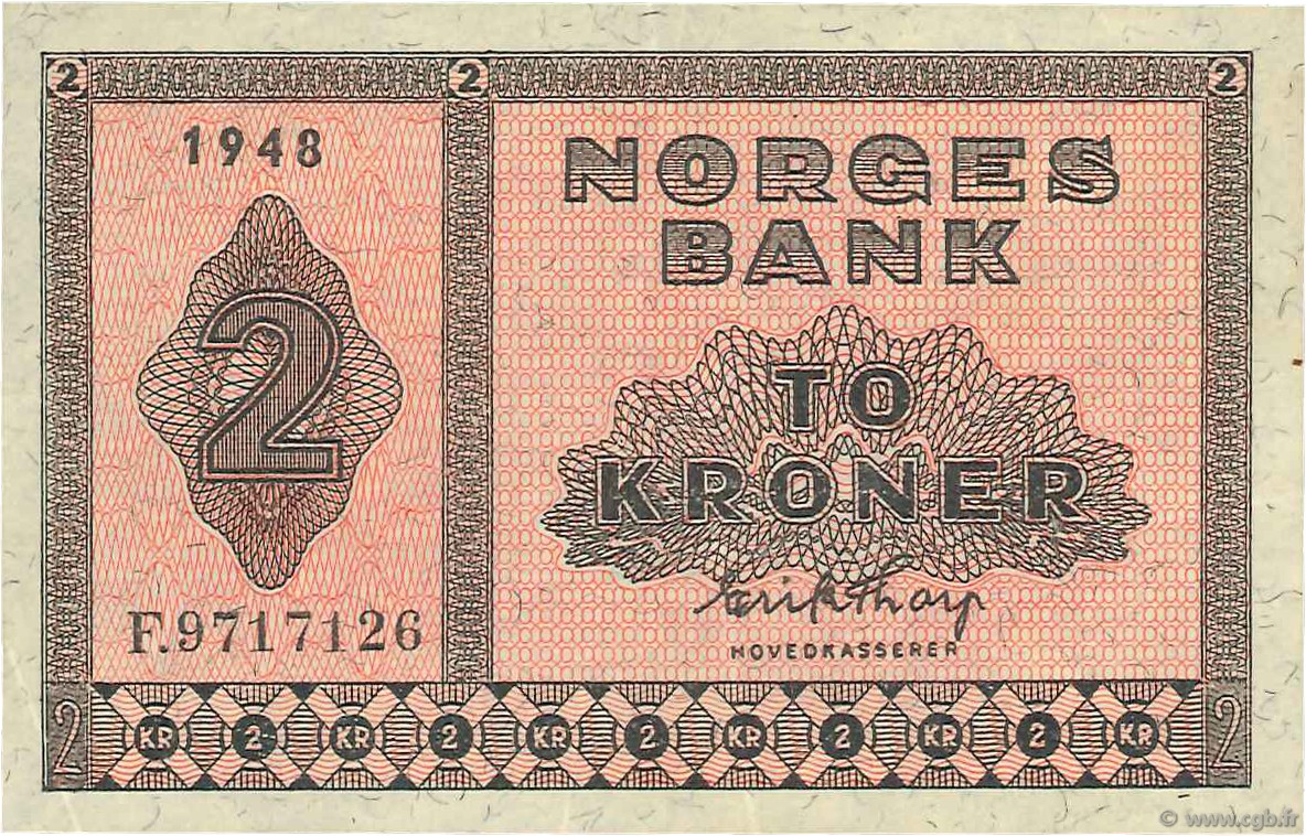 2 Kroner NORVÈGE  1948 P.16b q.SPL