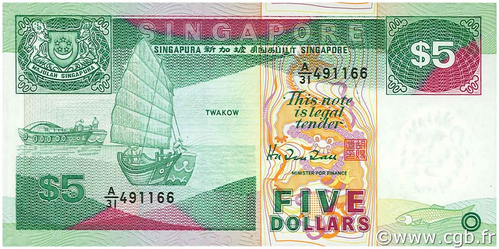5 Dollars SINGAPOUR  1989 P.19 pr.NEUF