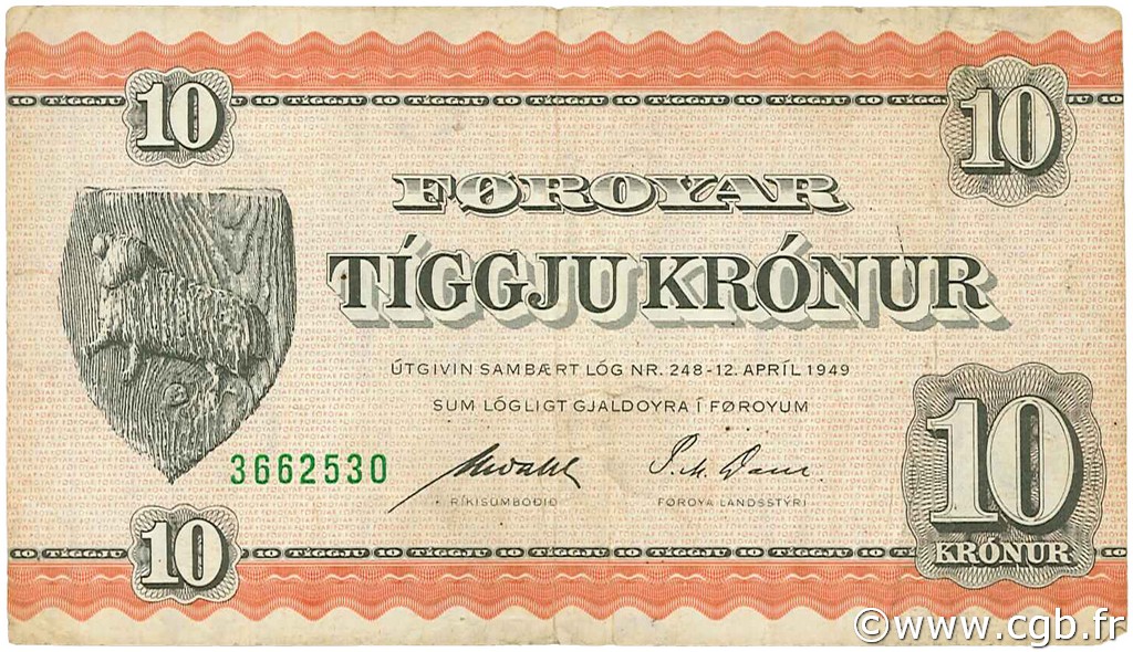 10 Kroner ÎLES FEROE  1954 P.14c TB