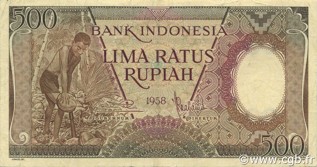 500 Rupiah INDONÉSIE  1958 P.060 TTB