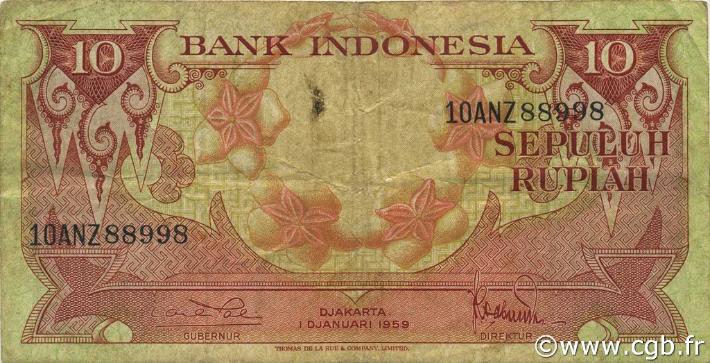 10 Rupiah INDONÉSIE  1959 P.066 TB