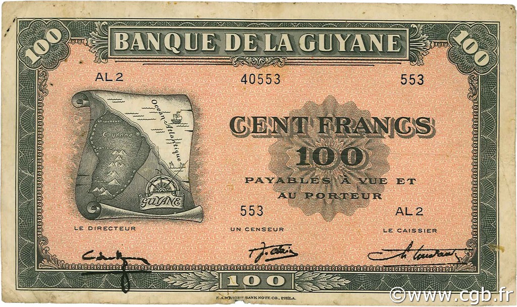 100 Francs GUYANE  1942 P.13a TB+