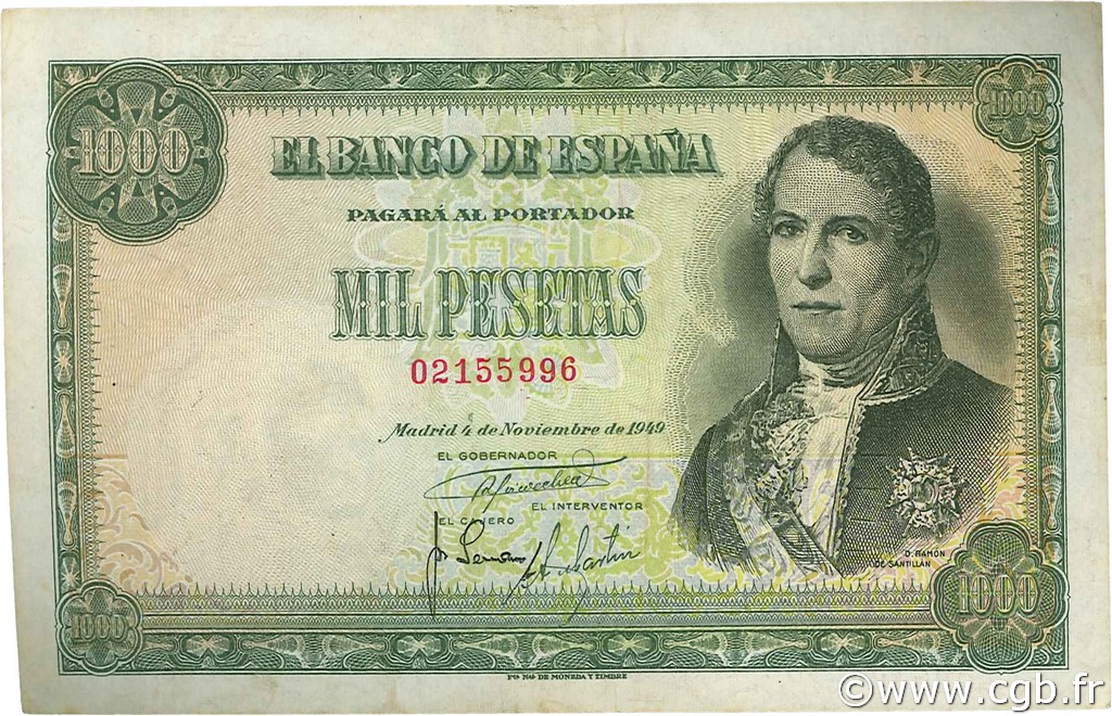 1000 Pesetas SPAIN  1949 P.138 VF