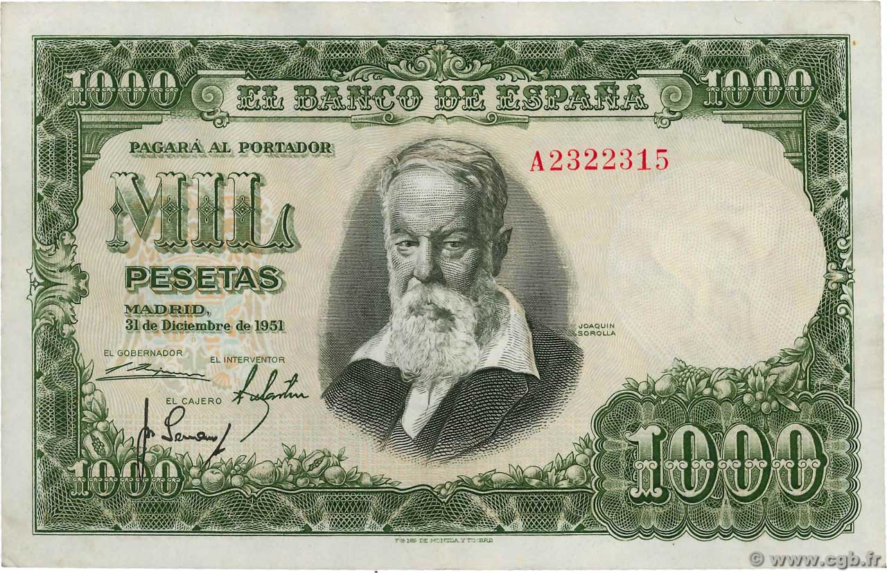 1000 Pesetas ESPAÑA  1951 P.143a EBC