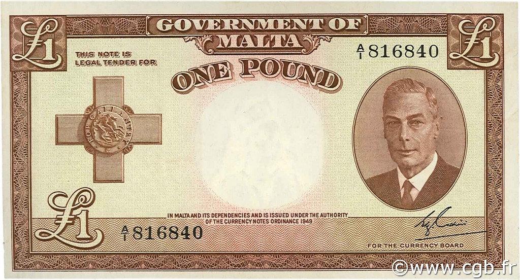 1 Pound MALTE  1949 P.22a pr.NEUF