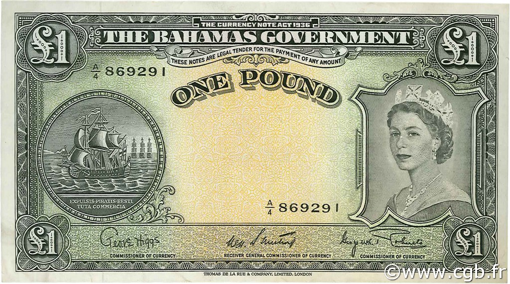 1 Pound BAHAMAS  1953 P.15d SUP