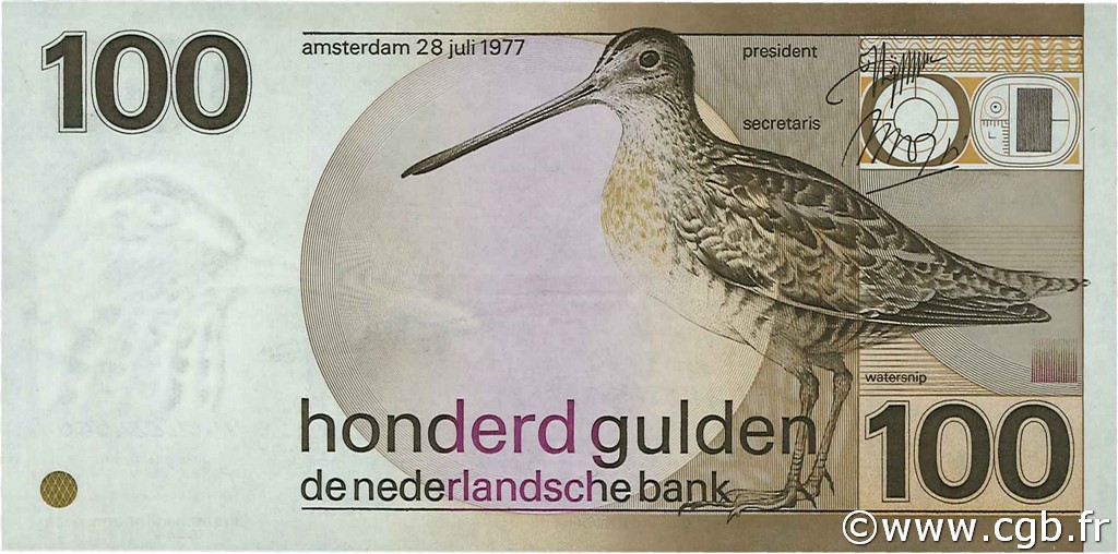 100 Gulden NETHERLANDS  1977 P.097a AU+