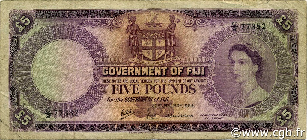 5 Pounds FIDJI  1964 P.054e B+
