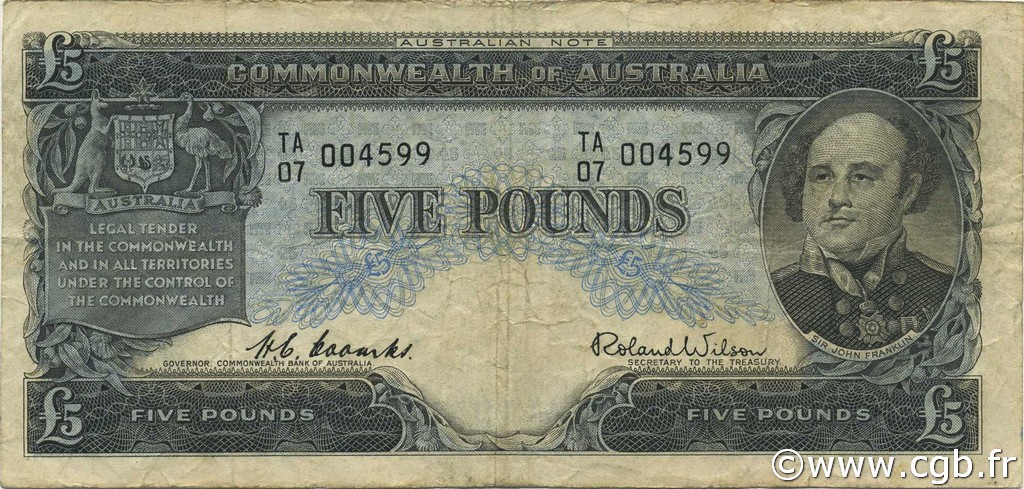 5 Pounds AUSTRALIE  1960 P.35a TB