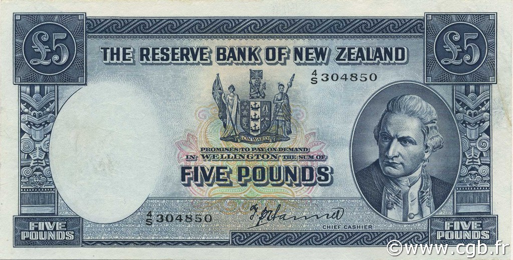 5 Pounds NOUVELLE-ZÉLANDE  1955 P.160a SPL
