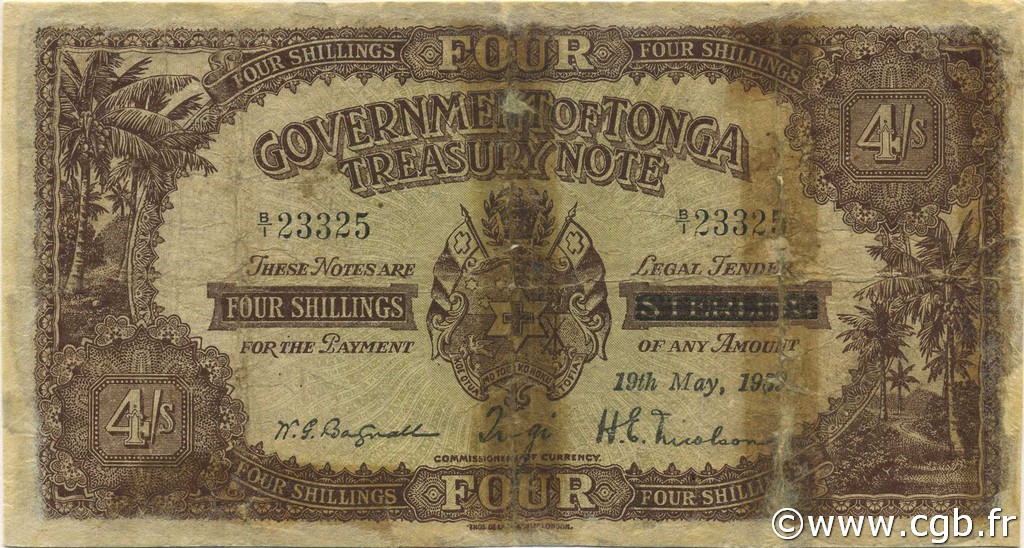 4 Shillings TONGA  1939 P.05b AB