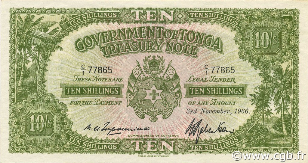 10 Shillings TONGA  1966 P.10e pr.NEUF