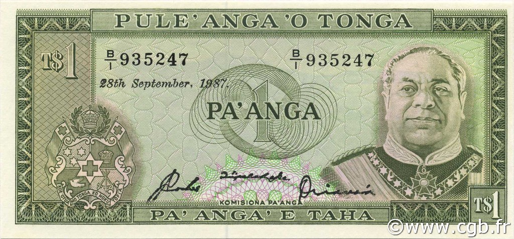 1 Pa anga TONGA  1987 P.19c NEUF