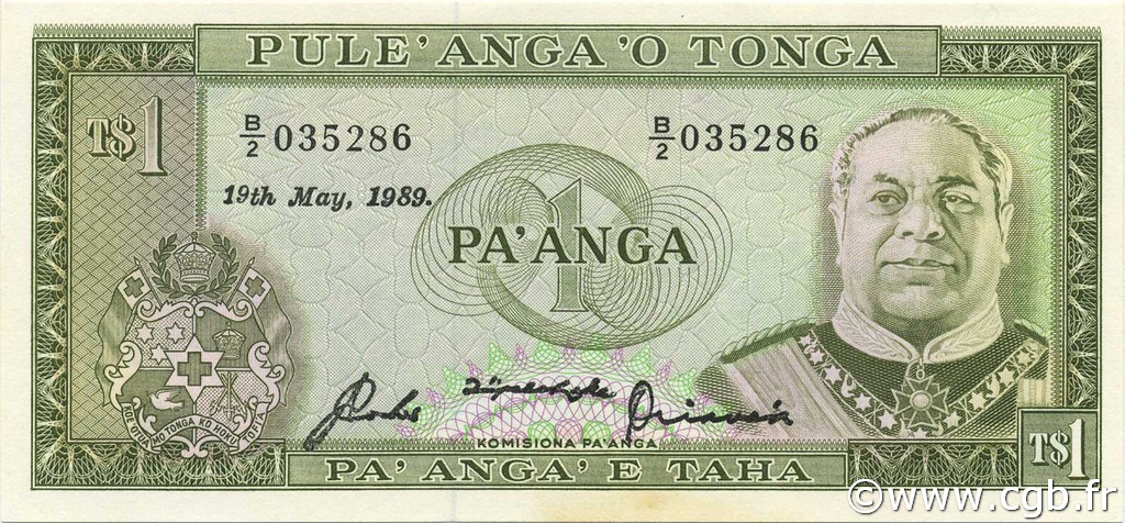 1 Pa anga TONGA  1989 P.19c NEUF
