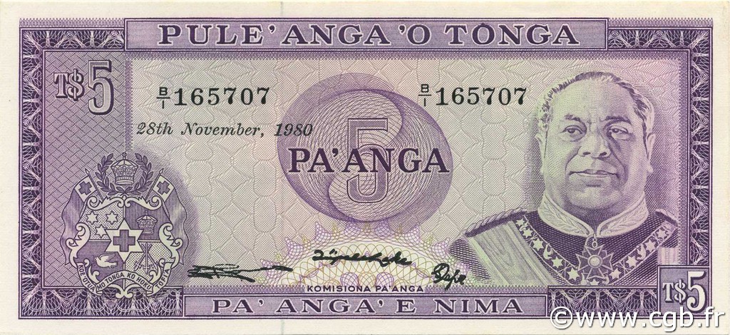 5 Pa anga TONGA  1980 P.21b SPL