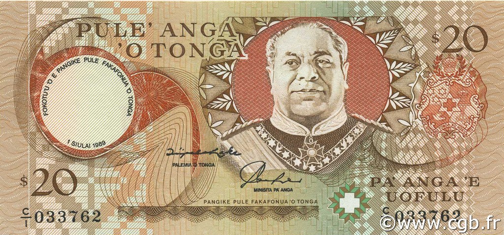 20 Pa anga Commémoratif TONGA  1989 P.30 SPL