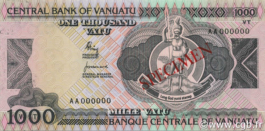 1000 Vatu Spécimen VANUATU  1982 P.03s pr.NEUF