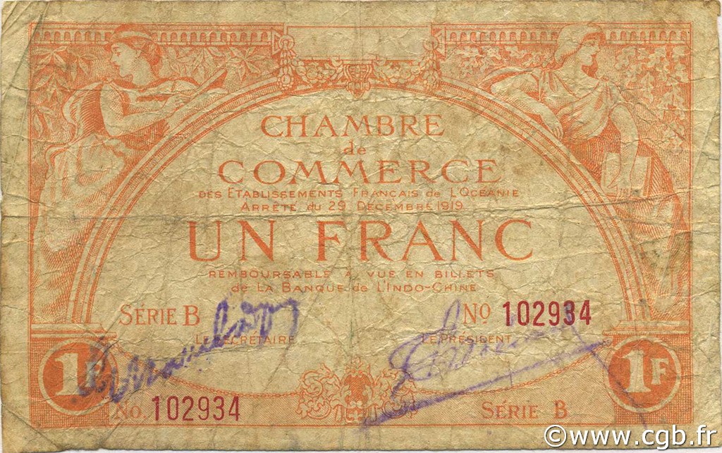 1 Franc OCÉANIE  1919 P.03b B