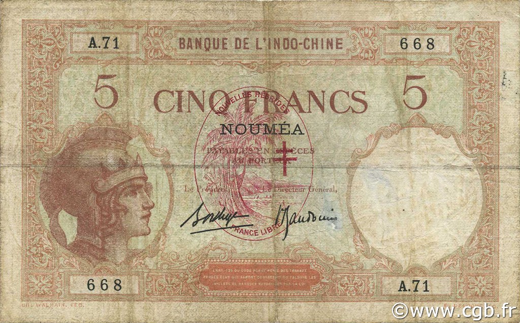 5 Francs NOUVELLES HÉBRIDES  1941 P.04b TB+