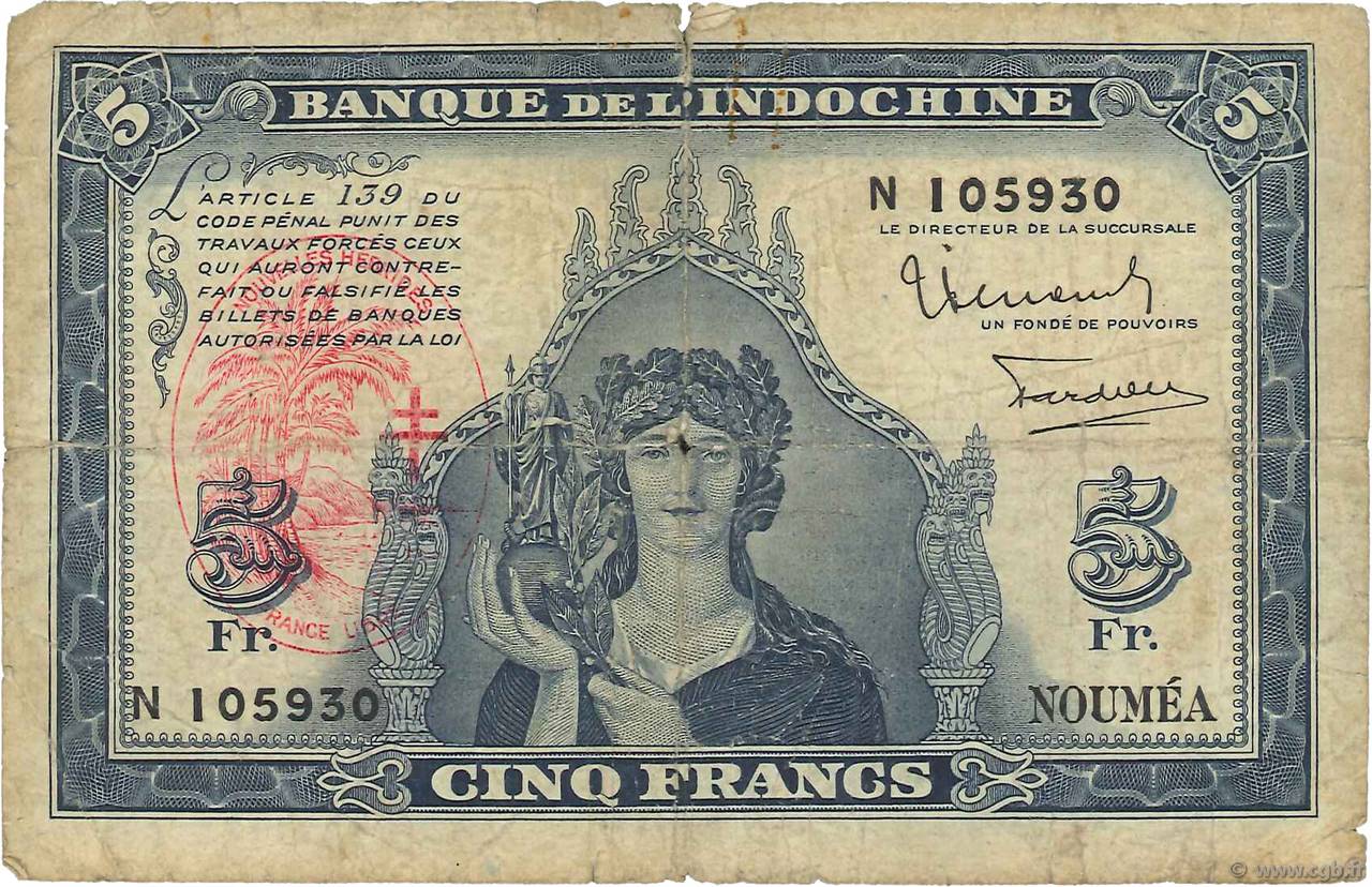 5 Francs NOUVELLES HÉBRIDES  1945 P.05 B+