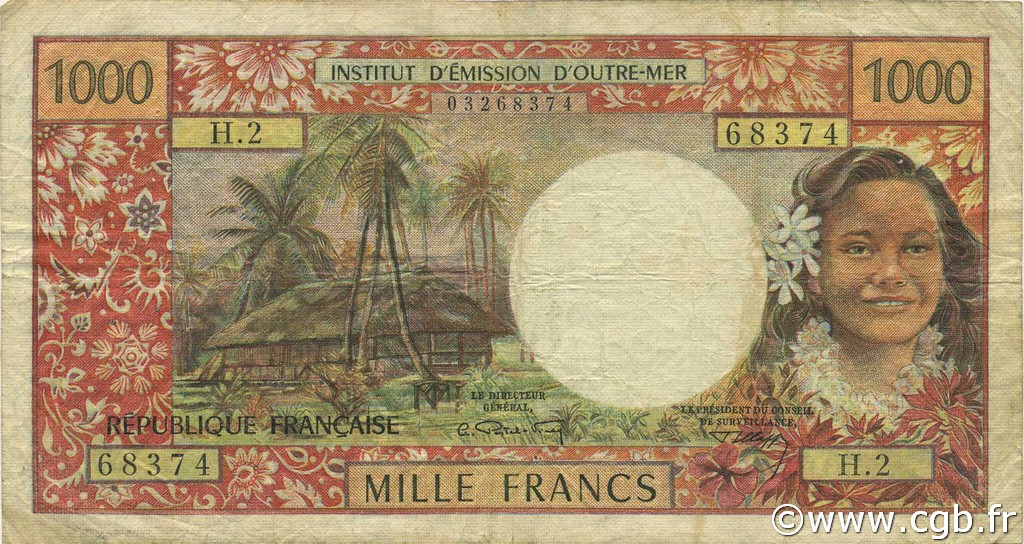 1000 Francs TAHITI  1971 P.27a TB à TTB