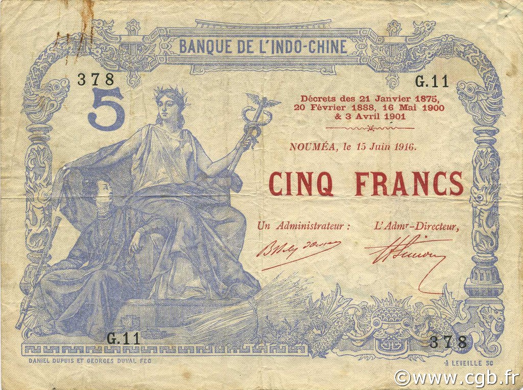 5 Francs NOUVELLE CALÉDONIE  1916 P.15a TTB