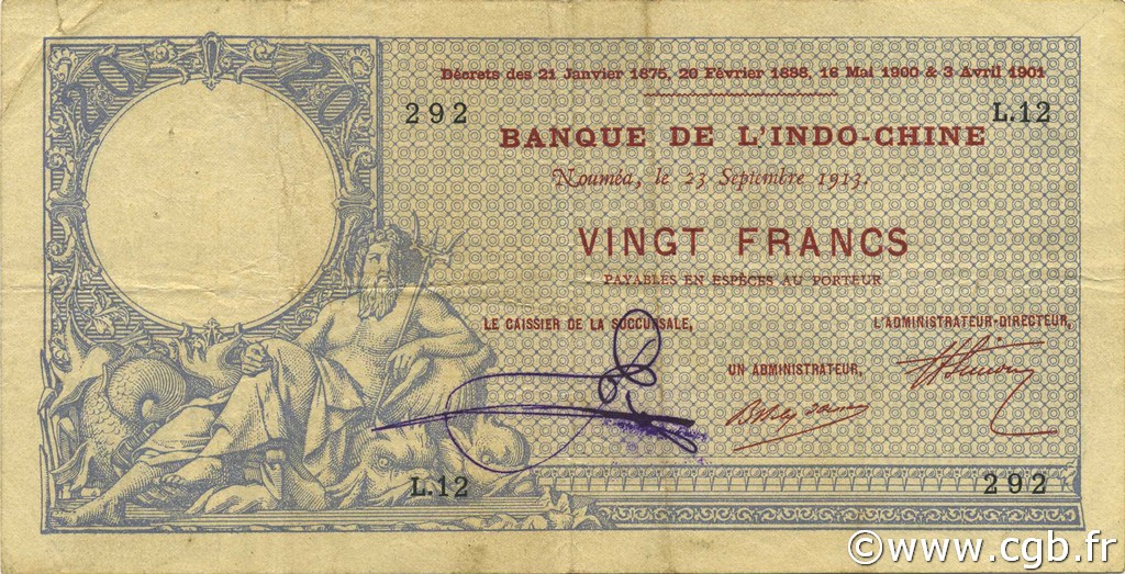 20 Francs NOUVELLE CALÉDONIE  1913 P.16a TTB