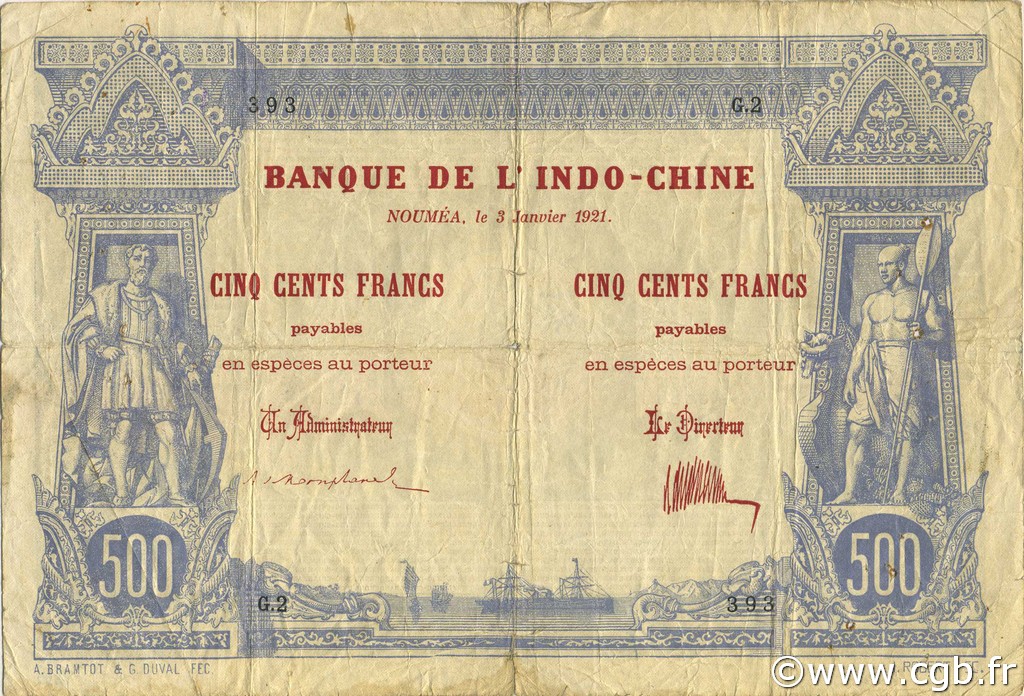500 Francs NOUVELLE CALÉDONIE  1921 P.22 TB