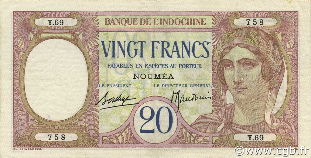20 Francs NOUVELLE CALÉDONIE  1936 P.37b SUP