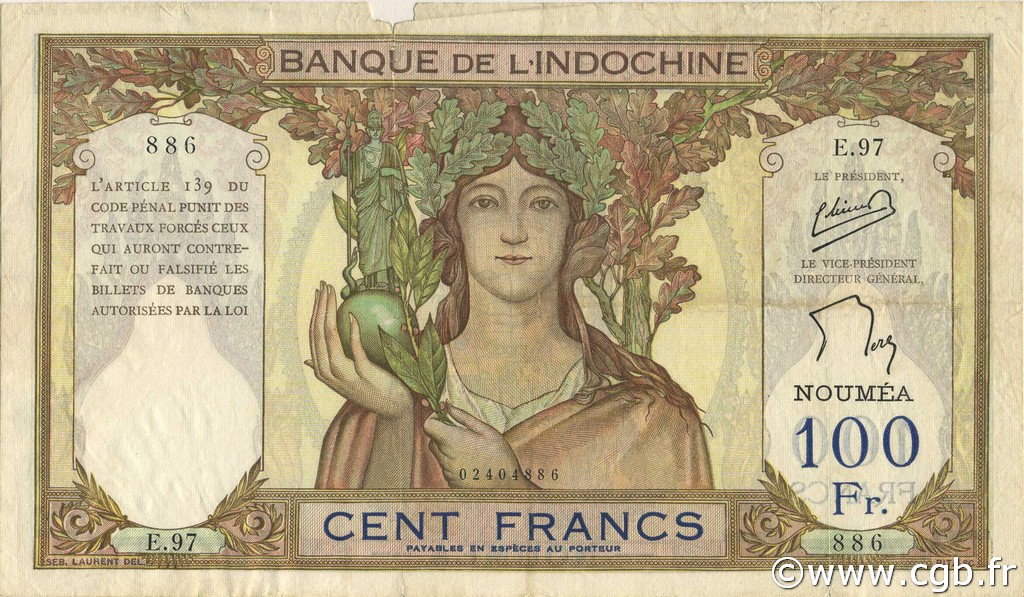 100 Francs NOUVELLE CALÉDONIE  1957 P.42d TB+