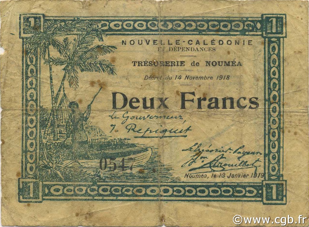 2 Francs NOUVELLE CALÉDONIE  1919 P.32 B+