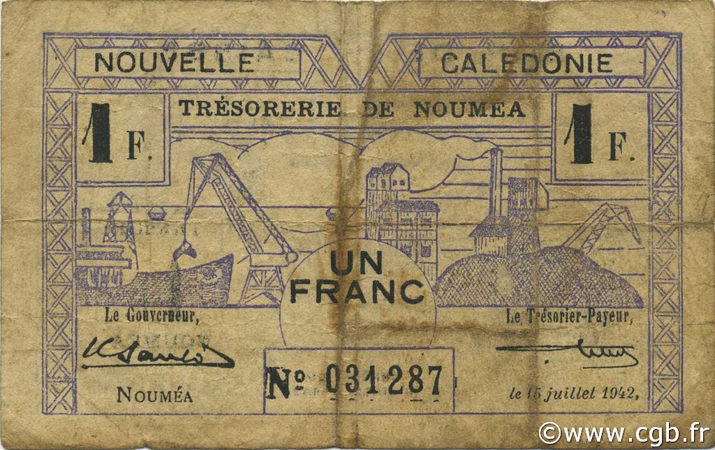 1 Franc NOUVELLE CALÉDONIE  1942 P.52 B à TB