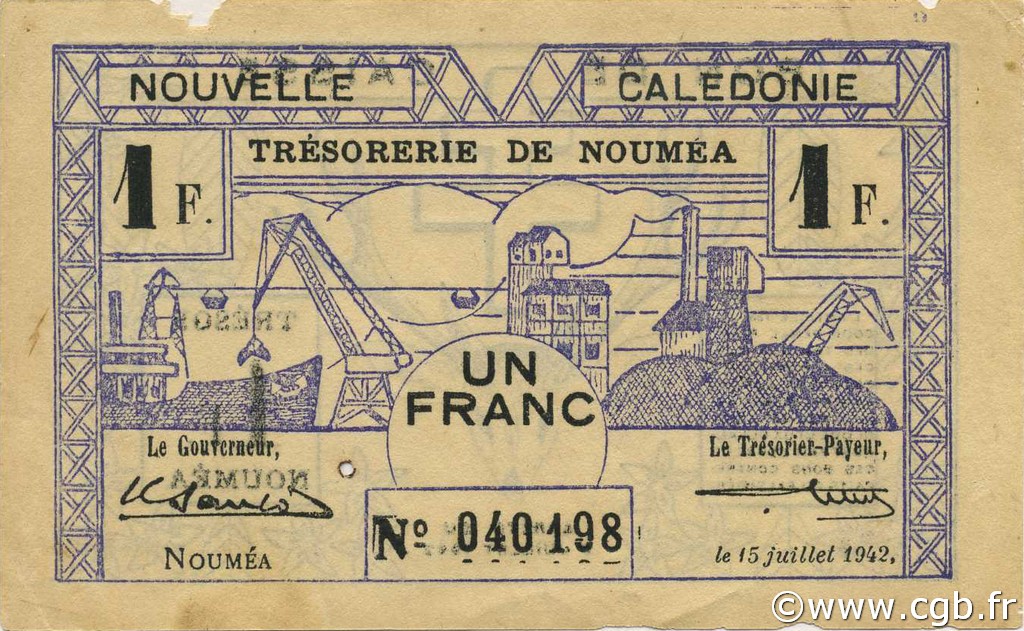 1 Franc NOUVELLE CALÉDONIE  1942 P.52 TTB+