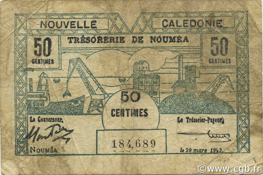 50 Centimes NOUVELLE CALÉDONIE  1943 P.54 B