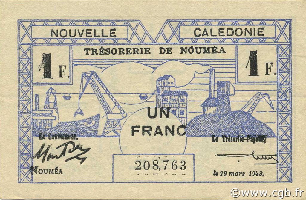 1 Franc NOUVELLE CALÉDONIE  1943 P.55b SUP